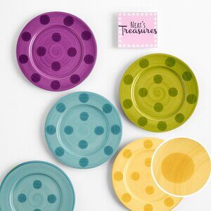 Bella Ceramica PASIS Various Pastels Colors Dots Design Salad Lunch Plates Set 4